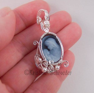 Mother and Baby Blue Cameo Pendant